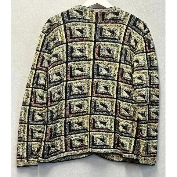 Vintage South Cotton Geometric Hand Knitted Multicolor Abstract Cardigan Size - Picture 2 of 7